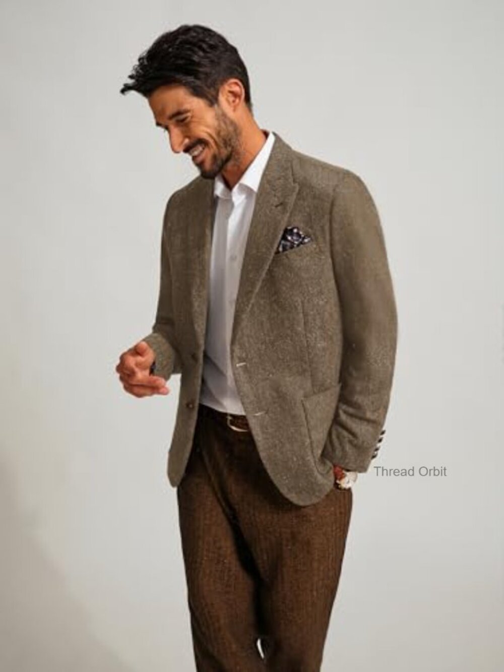 Vintage Herringbone Tweed Blazer Wool Blend Sport Coat Modern Fit - Picture 4 of 7